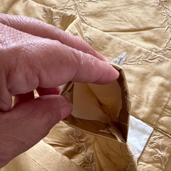 Gently Loved Gold Embroidered 100% Silk Lined Curtain Panel (only 1) - Picture 4 of 10